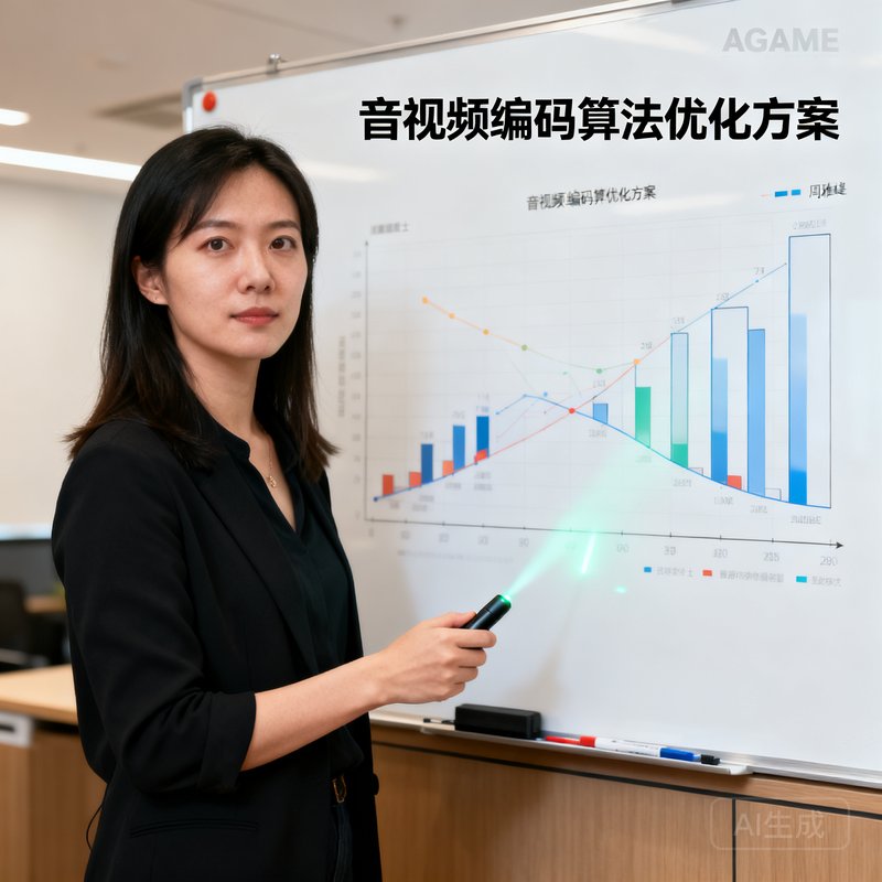 AGGAME首席技术官周雅婷博士的半身照，她正在白板前讲解音视频编码算法的优化方案，展现深厚的技术功底